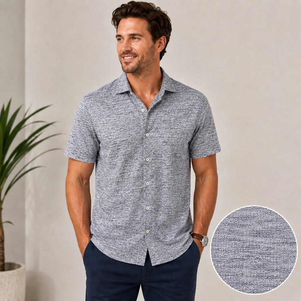 BUGATCHI OoohCotton Tech 8 Way Stretch Button-Up Short Sleeve Shirt  Men M